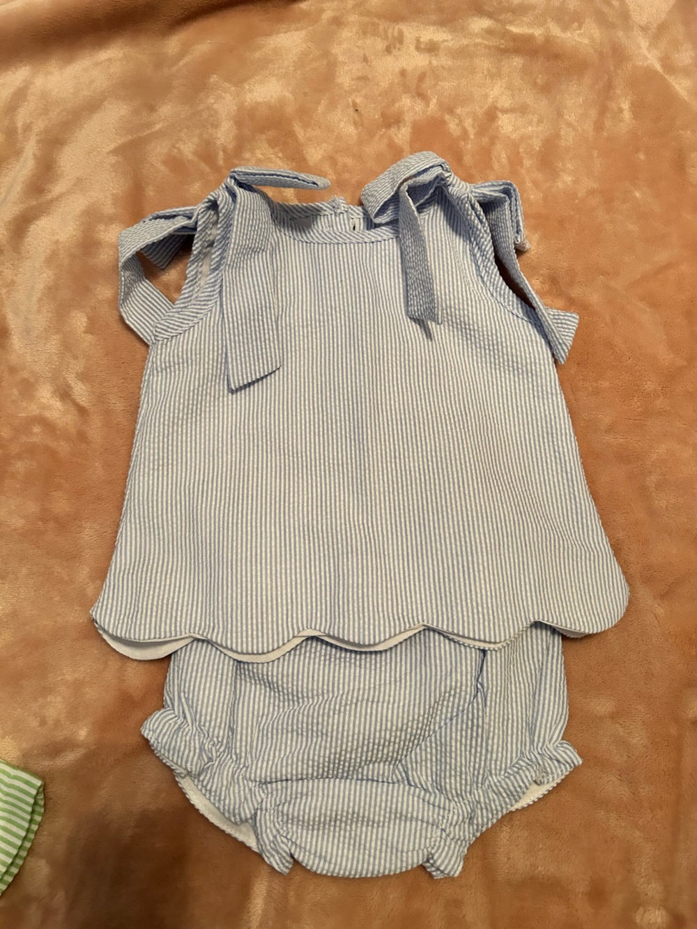 Stitchy Fish Light Blue & White Striped Scallop Tank Diaper Set